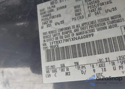 1999 Ford F-150 Lariat/Work Series/Xl/Xlt z USA, uszkodzony, nr VIN 1FTRX17W1XNA60899